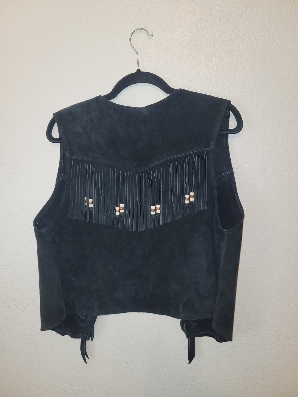 Vintage Steer Brand Black Suede Leather Fringe Western Vest USA XL - Picture 9 of 10